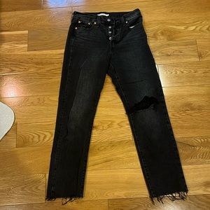 Levi's Black Straight Leg Jeans with Distressed Knee